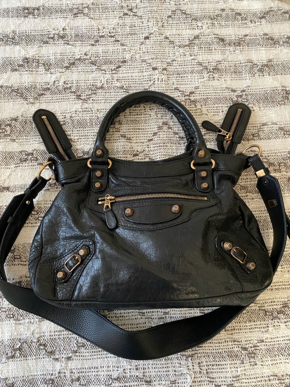 Balenciaga Black Leather Town Shoulder Bag